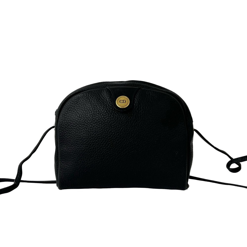 Christian Dior Vintage CD Logo Hardware Leather Shoulder Bag Pouch Black 465-3